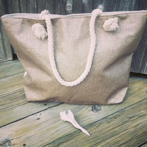 Silver Thread Burlap Canvas Tote Bag - Picture 3 of 4